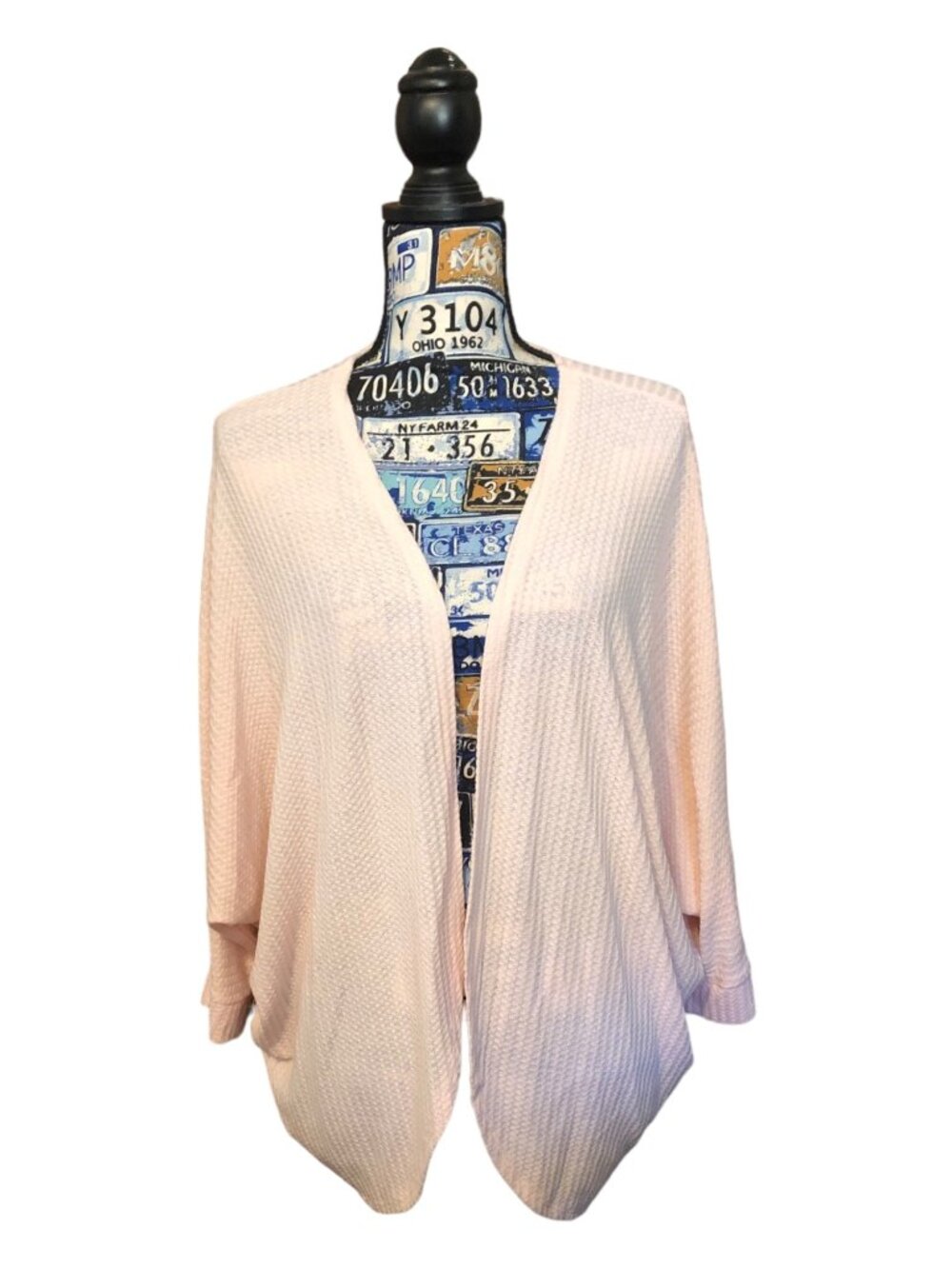 Light Pink Medium Weight Open Front Shrug Cardigan Layering Sweater Sz L